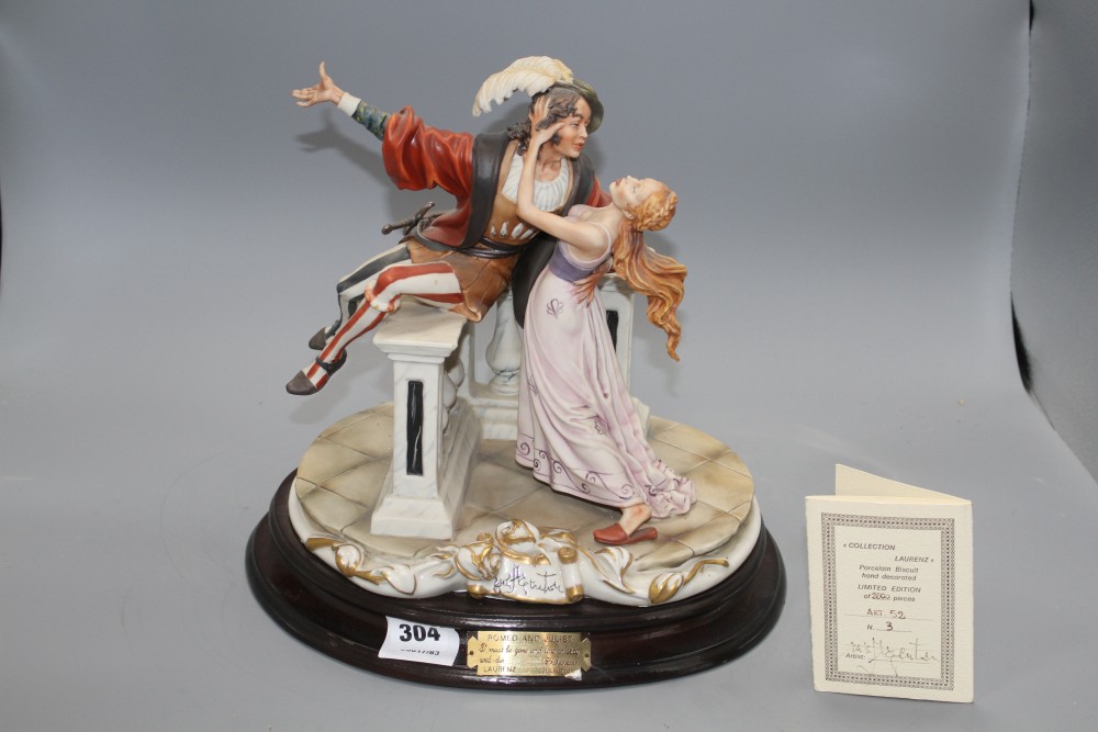 A Porcellane Laurenz bisque group of Romeo and Juliet, height 30cm